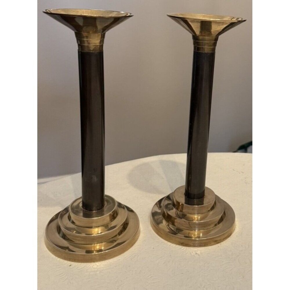 Vintage MCM Rosenthal Netter Candlesticks Solid Brass Candle Holders 1960s